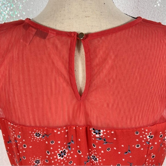 LC Lauren Conrad orange floral print dress with scalloped collar. Size 12 - Picture 14 of 16